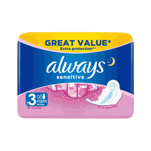 Always Sensitive Night Ultra (Size 3) Sanitary Pads With Wings